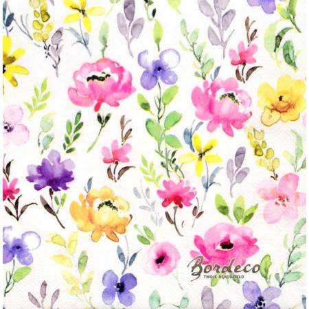 Serwetka decoupage seria FLORALYS kwiaty akwarela 33x33cm